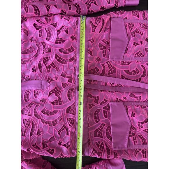 Badgley Mischka Guipur Lace Dress Pink Roll Tab Sleeve Business Casual 12 - Picture 6 of 10